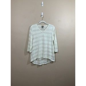 Chicos Easywear Womens Sweater Size 1 White Coastal Semi Sheer Lightweight Beach